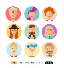 Set of cool avatars flat icons different clothes,tones and hair styles modern and simple flat cartoon style 