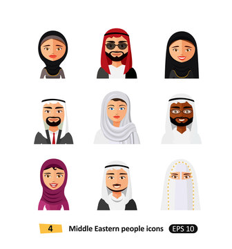 Different middle eastern people avatar set vector flat icons arab users