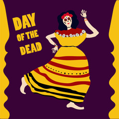 Day of the dead vector sketch to postcard