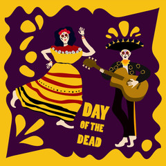 Day of the dead vector sketch to postcard