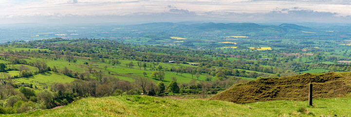 Fototapeta na wymiar View over the Shropshire landscape from Titterstone Clee near Cleeton, England, UK