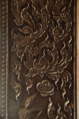 Wood carvings in temple, Thailand