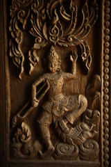 Wood carvings in temple, Thailand