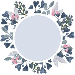 Floral round frame Watercolor illustration for fashion print, poster, textiles, fashion design