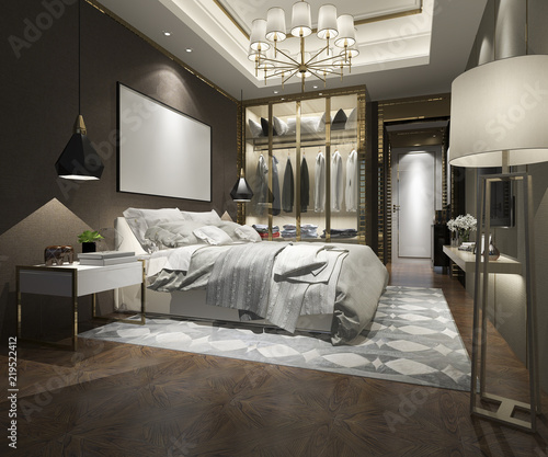 3d Rendering Luxury Modern Bedroom Suite Tv With Wardrobe