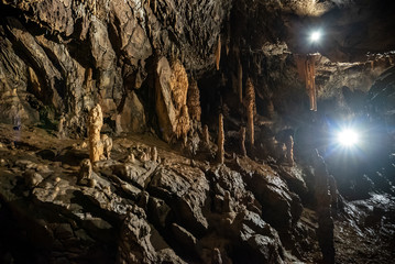 Stalactites and stalagmites in a cave