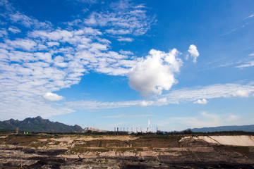 Mae Moh mine, Lampang lake with white smoke emitted from chimneys
