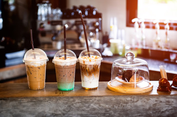 Serving ice drinks in plastic glass.
