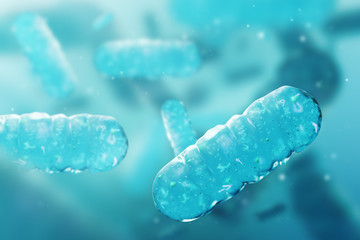 Abstract light blue bacteria over blue