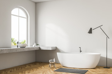Obraz na płótnie Canvas White bathroom corner, white tub