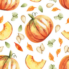 Pupmkin, seed and leaves for the Thanksgiving Day and autumn textures