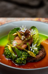 Haute cuisine, grilled Lamb steaks with a sauce of port, and vegetable