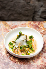 Fine dining, Fresh Prawns with asparagus