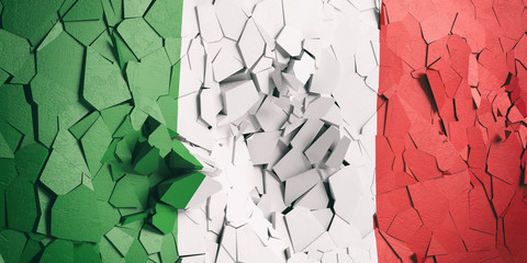 Italian flag on cracked wall background. 3d illustration