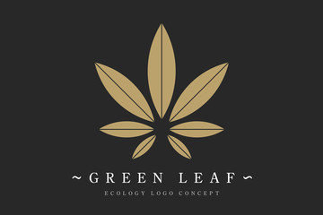 Fototapeta na wymiar Cannabis marijuana hemp green leaf flat symbol or logo design. Cannabis green silhouette ecology logo. Hemp emblem for the logo design packaging of goods, food, for the creation of printed products.
