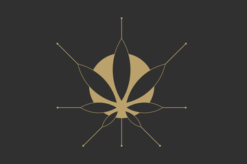 Fototapeta premium Cannabis marijuana hemp green leaf flat symbol or logo design. Cannabis green silhouette ecology logo. Hemp emblem for the logo design packaging of goods, food, for the creation of printed products.