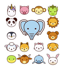 Set of cute cartoon animals on white background.