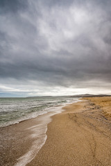 Autumn morning on the beach landscape