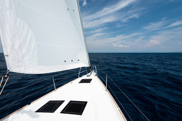 Obraz premium Luxury yacht at sea race. Sailing regatta. Cruise yachting