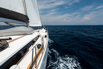 Fototapeta premium Luxury yacht at sea race. Sailing regatta. Cruise yachting