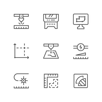 Set line icons of laser cutting