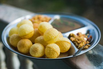 Fresh Homemade pani puri, golgappa with Tamrind Sauce