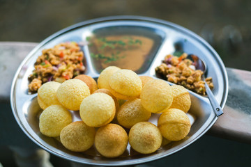 Fresh Homemade pani puri, golgappa with Tamrind Sauce