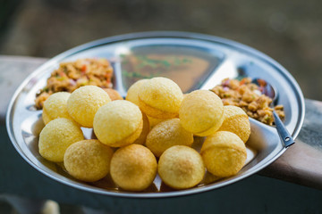 Fresh Homemade pani puri, golgappa with Tamrind Sauce