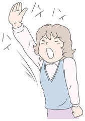 手を挙げる女性