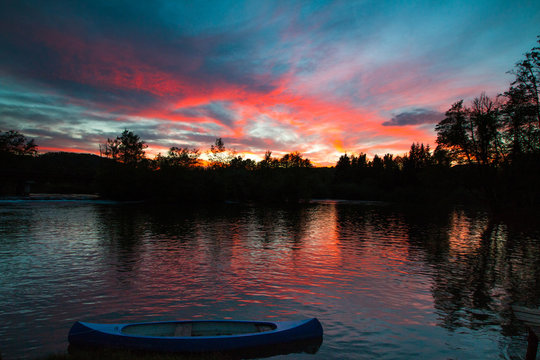 Sunset over Mreznica River, Slapic, Belavici, Croatia