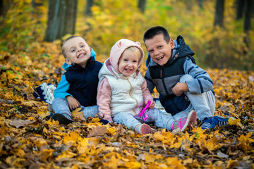 Fototapeta premium children in the autumn forest