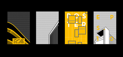 Architecture conceptual drawings. Colorful backgrounds. Applicable for Banners, Placards, Posters, Flyers. Vector illustration.