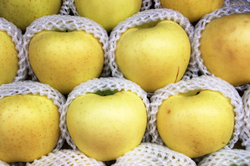 Carefully packed cultivar apples are sold on the street market in the Western Province of Sri Lanka