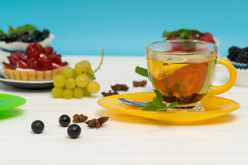 Freshly brewed hot spicy lemon tea