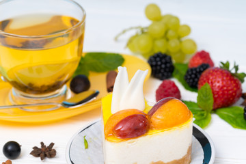 Tasty fresh fruit mousse or cheesecake