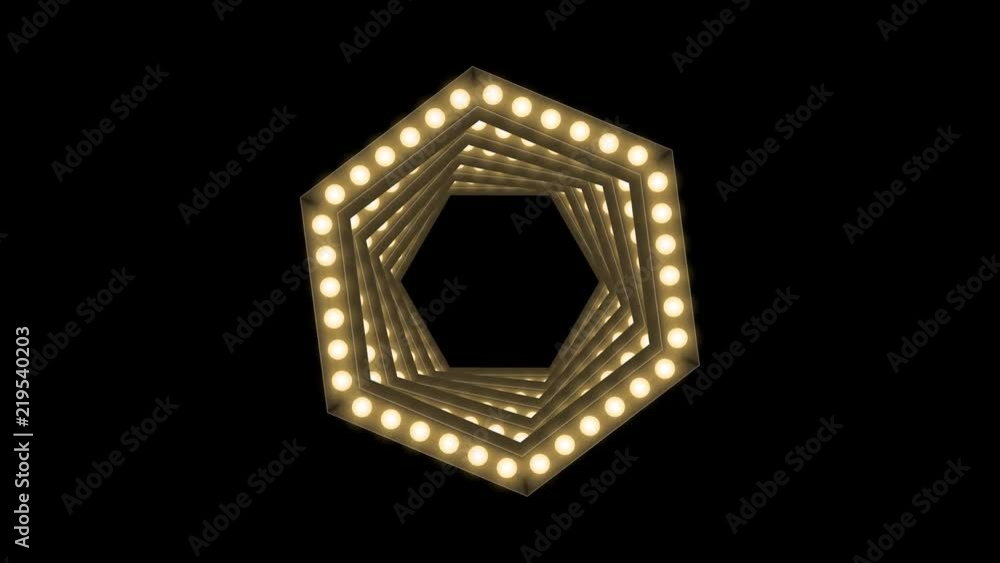 Aufkleber tunnel incandescent light bulb box frame hexagon shape swirl rotate moving pattern, retro 3d virtual