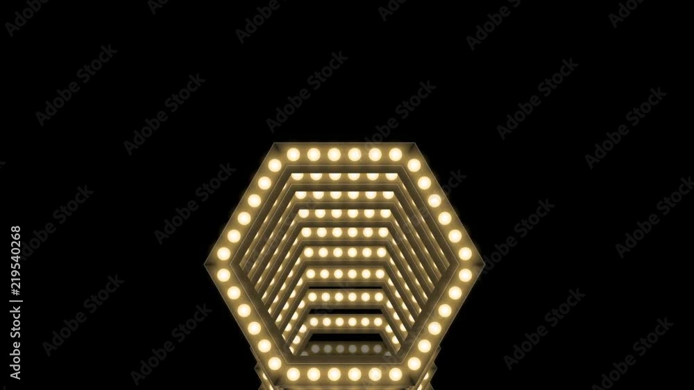Aufkleber tunnel incandescent light bulb box frame hexagon shape moving pattern, retro 3d virtual style illust