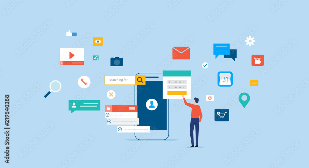 Poster mobile application development and design process concept 