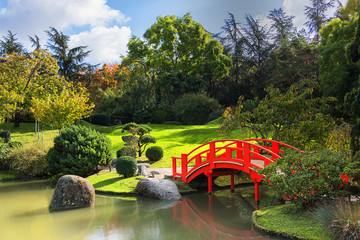 The Japanese Garden on a sunny day. Compans Caffarelli district. Toulouse. France