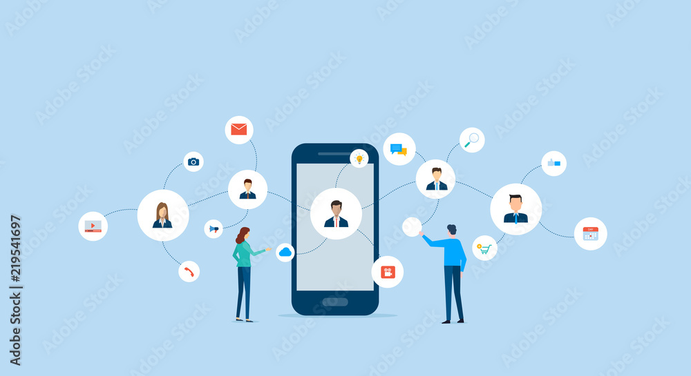 Poster business people communication on social network concept and business online connection with mobile c