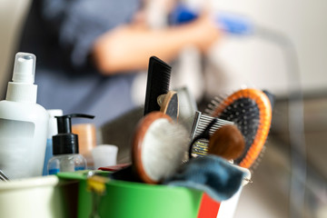 Accessories for the grooming and nail clipper for cats and dogs in the beauty salon for cats and...