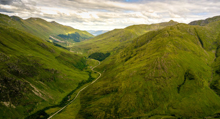 Drone Photography  aerial view of Scotland Highlands Landscape