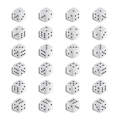Isometric white dice variations set. Vector.