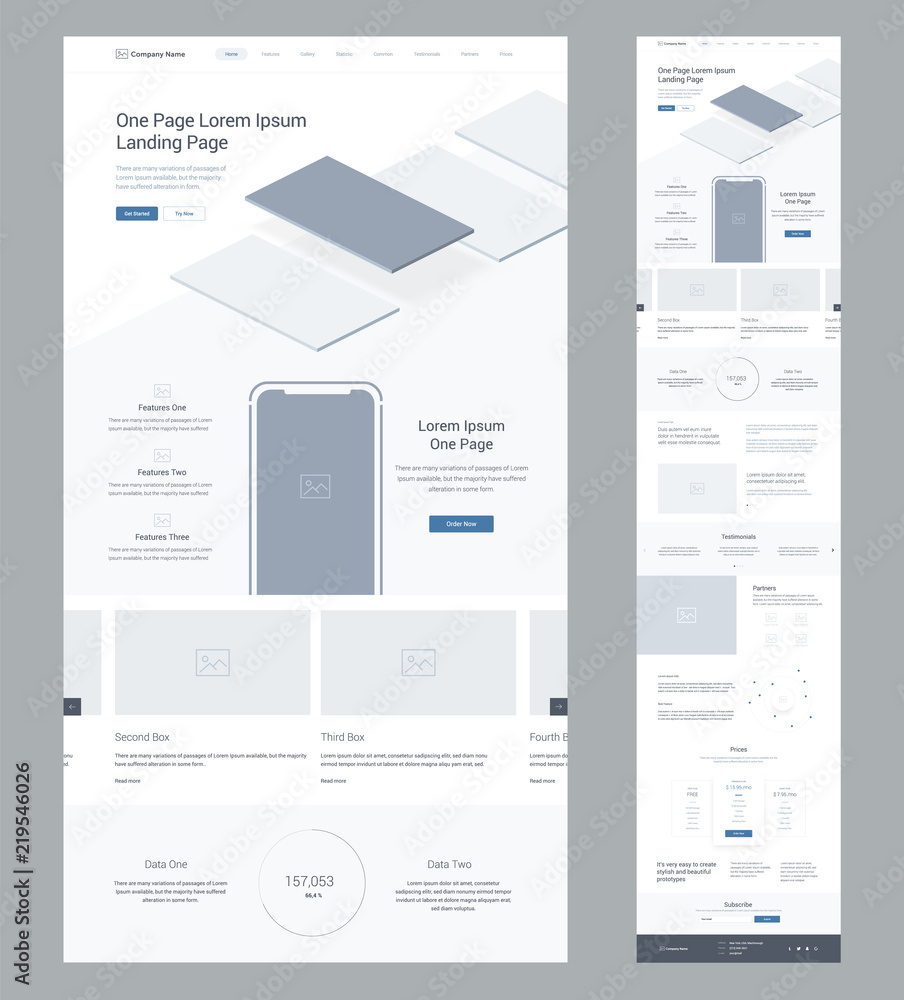 Wall mural one page website design template for business. landing page wireframe. flat modern responsive design