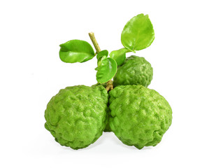 Obraz premium fresh bergamot fruit and leaf on white background.