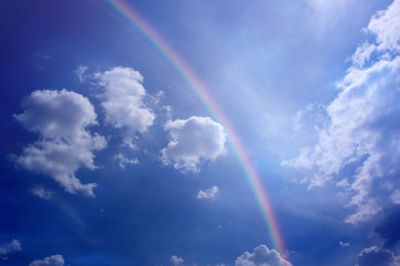 cloudy sky with rainbow like mystic, divine, angelic, magic background 