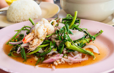 Spicy Water Mimosa Salad,Tom Yum Goong eat with rice.