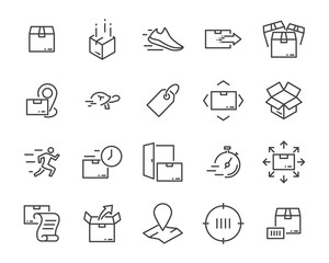set of sending product icons , such as delivery, mail, service, shipping, transport, box and more