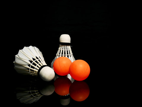 Batminton balls and ping pong balls.