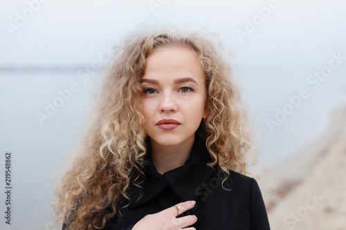Beautiful Young Woman With Curly Hair Green Eyes Girl In Casual